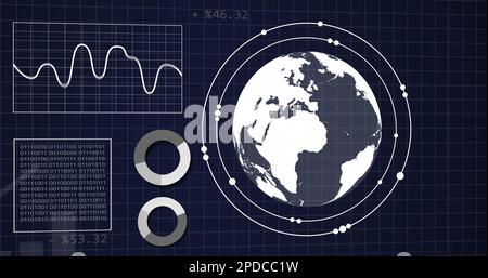 Image of graphs, statistics, binary coding and financial data processing Stock Photo