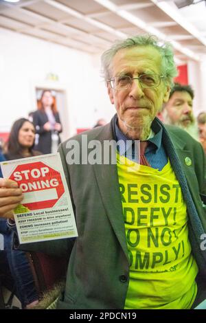 London, UK. 14th Mar, 2023. Piers Corbyn attends Chiswick Area Forum. Piers Corbyn appeared at Chiswick Area Forum, Chiswick Town Hall, distributing flyers and criticising ULEZ, Sadiq Khan, current Mayor of London, surveillance cameras and many other issues. Credit: Peter Hogan/Alamy Live News Stock Photo