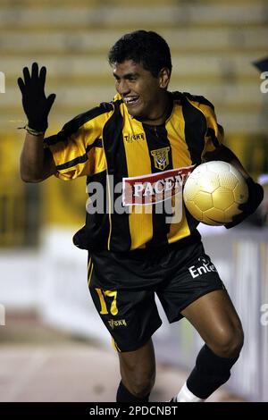 Bolivia's The Strongest soccer team player Roger Suarez , top