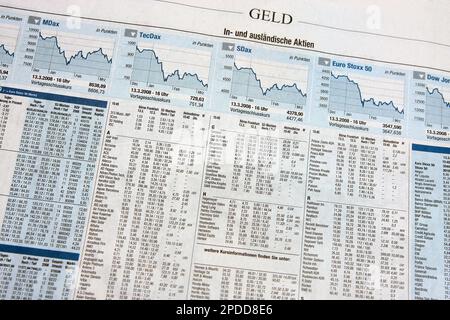 page with stock-market infos in a newspaper Stock Photo