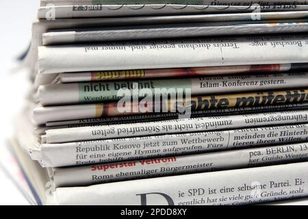 pile of German and Turkish newspapers, Germany Stock Photo
