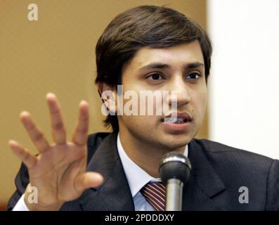 Aditya Mittal, son of President and Group CFO, Lakshmi Mittal, leaving the  Pavillon Gabriel after a press conference, in Paris, France, on January 30,  2006. Lakshmi Mittal hold a press conference following