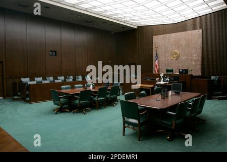 Interiors of Judge Sim Lake's courtroom at the Robert Casey Federal ...