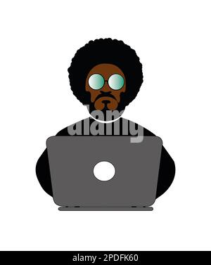 African hacker working with laptop computer Stock Photo
