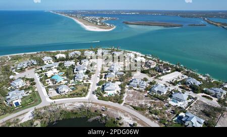 Boca Grande Pass March 10th 2023 aerial view. Blue water again. Stock Photo