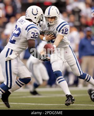 The Indianapolis Colts' Jim Sorgi (12) and Matt Ulrich celebrate with ...