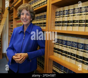 State appeals court judge Carol Corrigan smiles in her San Francisco office Sept. 15 2005. Gov. Arnold Schwarzenegger nominated Corrigan to the California Supreme Court on Friday Dec. 9 2005 deciding ...