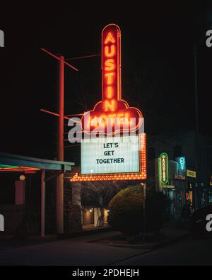 Austin Motel neon sign at night, Austin, Texas Stock Photo