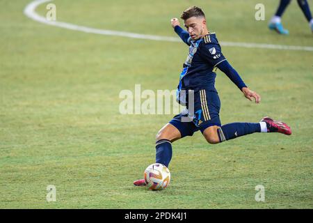 Chester, Pennsylvania, USA. 14th Mar, 2023 - Kai Wagner delivers a free kick at Subaru Park where the Philadelphia Union defeat Alianza FC in the Scotiabank CONCACAF Champions Leauge Round of 16 (Credit Image: Don Mennig Alamy News) Stock Photo