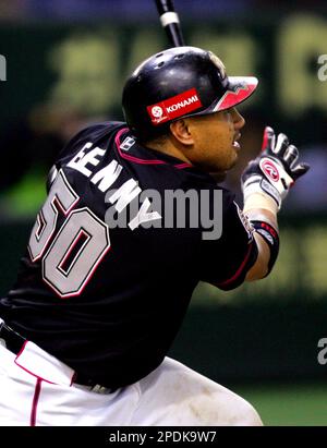 Chiba Lotte Marines manager Bobby Valentine, right, watches his team's  practice as outfielder Benny Agbayani, a former New York Mets player, walks  by before Game One in the Japan Series at Chiba