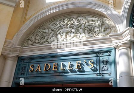 Sadelle's sign over the entrance to the famous restaurant at the Bellagio Hotel and Casino in Las Vegas, Nevada USA. Stock Photo