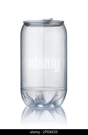 Front view of empty transparent drink can isolated on white Stock Photo
