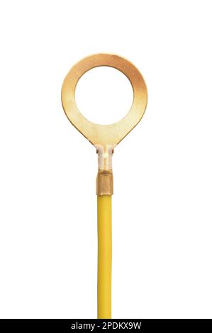 Front view of brass crimp terminal ring connector isolated on white Stock Photo