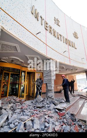 Construction and repairs at the Chini Bagh hotel in Kashgar, China. Stock Photo