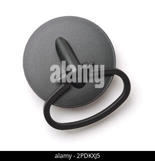 Top view of black plastic drain sink stopper isolated on white Stock Photo