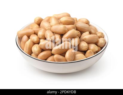 Salted roasted peanuts in ceramic plate isolated on white Stock Photo