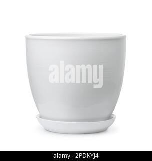 Front view of empty ceramic flower pot isolated isolated on white Stock Photo