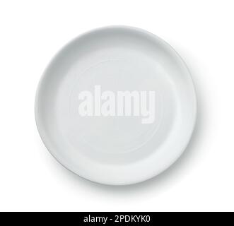 Top view of empty round white ceramic plate isolated on a white Stock Photo