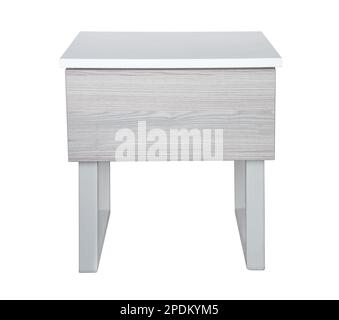 Front view of gray modern nightstand table isolated on white Stock Photo