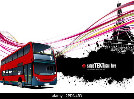 Tourist bus with Paris image background. Vector 3d illustration Stock Vector