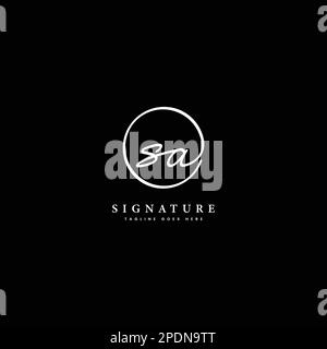 S, A, SA Initial letter handwritten and signature vector logo. Business template in round shape line art Stock Vector