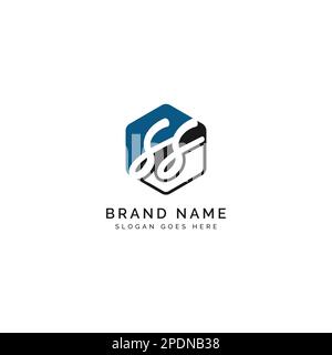 S, SS Initial letter handwritten and signature vector image template in hexagon shape logo Stock Vector