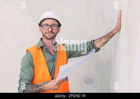 engineer male construction builder. portrait profile professional worker Stock Photo
