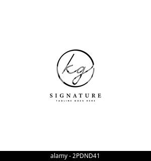 K, G, KG Initial letter handwritten and signature vector logo. Business template in round shape line art Stock Vector