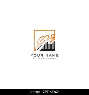 G, I, GI Initial letter handwritten and signature vector image template in square shape logo Stock Vector