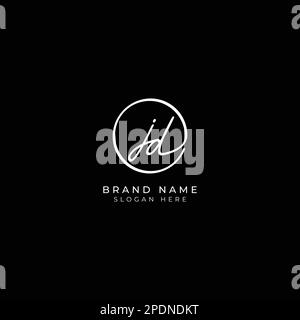 J, D, JD Initial letter handwritten and signature vector logo. Business template in round shape line art Stock Vector