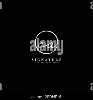 C, A, CA Initial letter handwritten and signature vector logo. Business template in round shape line art Stock Vector