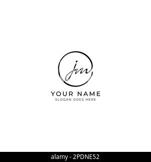 J, M, JM Initial letter handwritten and signature vector logo. Business template in round shape line art Stock Vector
