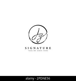 J, G, JG Initial letter handwritten and signature vector logo. Business template in round shape line art Stock Vector