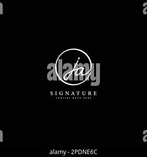 J, A, JA Initial letter handwritten and signature vector logo. Business template in round shape line art Stock Vector