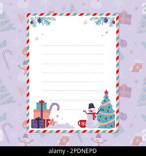 Xmas letter to Santa Claus or greeting card template. Merry christmas gift card. Envelope decoration for new year. Winter holiday and celebration. New Stock Vector