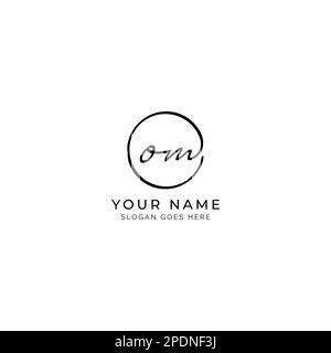 O, M, OM Initial letter handwritten and signature vector logo. Business template in round shape line art Stock Vector