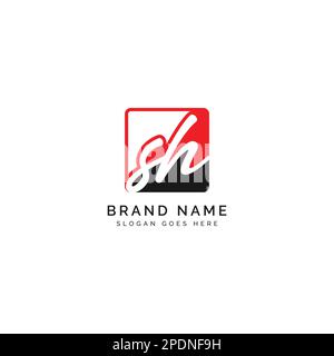 S, H, SH Initial letter handwritten and signature vector image template in square shape logo Stock Vector