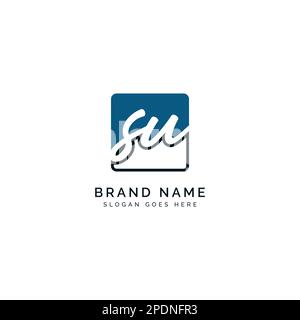 S, U, SU Initial letter handwritten and signature vector image template in square shape logo Stock Vector