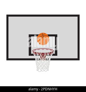 Sports equipment. Basketball hoop with net and ball, flat vector illustration. Stock Vector