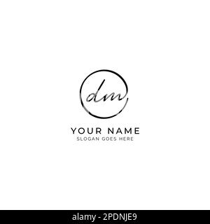 D, M, DM Initial letter handwritten and signature vector logo. Business template in round shape line art Stock Vector