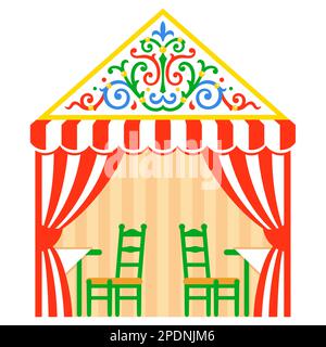 Caseta, traditional marquee tent for Feria de Sevilla (Seville Fair) festival in Spain. Flat cartoon vector clip art illustration. Stock Vector