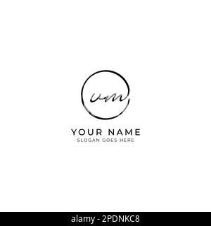 U, M, UM Initial letter handwritten and signature vector logo. Business template in round shape line art Stock Vector