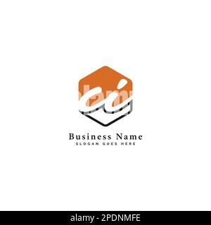 C, I, CI Initial letter handwritten and signature vector image template in hexagon shape logo Stock Vector