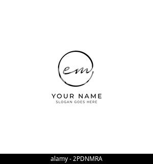 E, M, EM Initial letter handwritten and signature vector logo. Business template in round shape line art Stock Vector