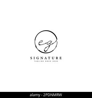 E, G, EG Initial letter handwritten and signature vector logo. Business template in round shape line art Stock Vector