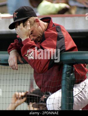 Oct 09, 2004; Houston, TX, USA; Houston Astros starting pitcher Brandon  Backe clenches his fist and screams as he strikes out Braves player in top  of the 5th inning at Minute Maid