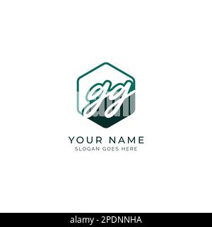 G, GG Initial letter handwritten and signature vector image template in hexagon shape logo Stock Vector