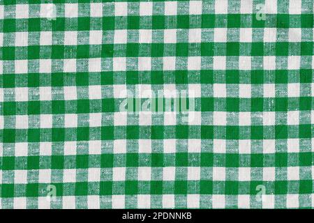 Natural Linen Country Plaid Tartan Kitchen Fabric Material Abstract Check Texture Background Texture, Green White. Flannel Tartan Patterns. Trendy Stock Photo