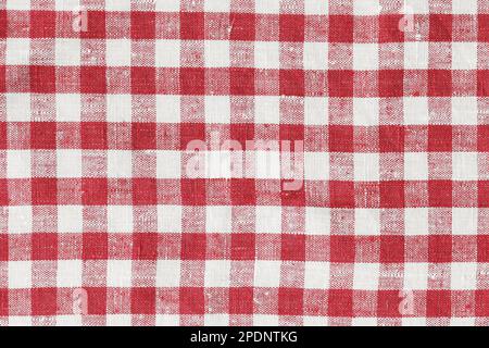 Country Plaid Tartan Red Kitchen Fabric Material Abstract Check Texture Background Texture, Red And White. Flannel Tartan Patterns. Trendy Tiles Photo Stock Photo