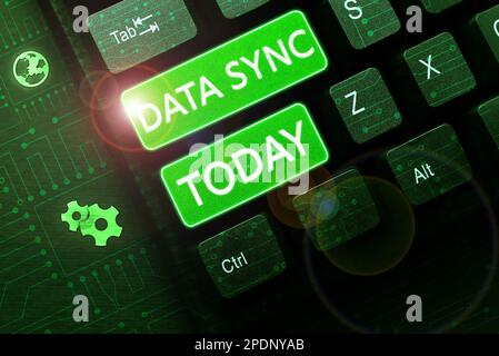 Conceptual caption Data Sync. Business showcase data that is continuously generated by different sources Stock Photo